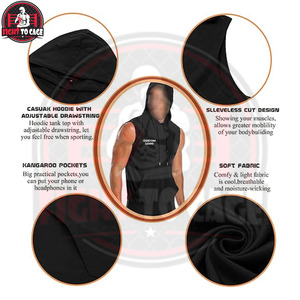 Débardeur à capuche sans manches pour homme, collection automne 2026, idéal pour l'entraînement en salle de sport, la musculation, coupe musclée, noir, en polyester/coton respirant - Product Image 4