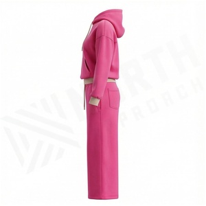Women <b>Pink</b> Hooded Tracksuit Set Full Sleeve Geometric Print Casual Loose Fit <b>Sweatshirt</b> and Jogger Pants Autumn Wear - Product Image 3