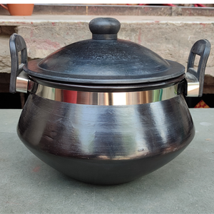 Classic Flat Terracotta Black 2 Litre <b>Cooking</b> <b>Pot</b> with Lid Microwave Gas Stove Safe Biryani <b>Pot</b> - Product Image 3