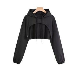 Sudadera Corta para Mujer con Cordón, Manga Larga, Color Sólido, Informal - Product Image 6