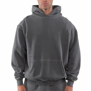 Sudadera con Capucha Corta de Lujo para Hombre, de Manga Larga, con Logotipo Personalizado, Negra, Lisa, de Gran Gramaje y Suave - Product Image 2