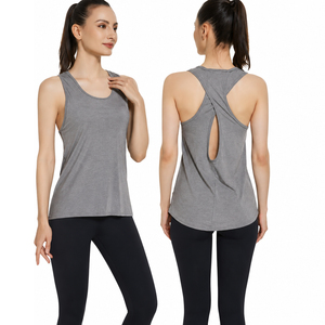 Camiseta de yoga sin mangas con espalda descubierta y tirantes acanalados para mujer, ligera, para fitness, entrenamiento y ejercicio. - Product Image 3