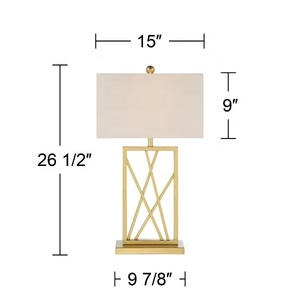 Crosshaven Metal <b>Table</b> <b>Lamp</b> with Brushed <b>Gold</b> Geometric Iron Base Premium Rectangular Fabric Shade Warm Ambient Lighting - Product Image 6