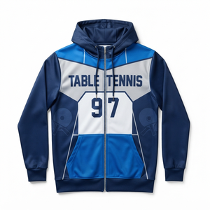 Sweat à capuche de tennis de table pour homme, veste de sport athlétique à fermeture éclair intégrale, imprimé par sublimation, design color block, séchage rapide, vêtement de performance - Product Image 1