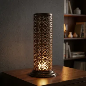 Cylinder <b>Brass</b> <b>Lantern</b> With Perforated Design Durable Home Decoration - Product Image 6