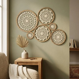 Ensemble de tentures murales circulaires en macramé, design géométrique abstrait, plusieurs pièces, décoration intérieure, pièce d'art pour salon - Product Image 2