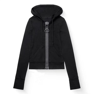 CROWN GATE INTERNATIONAL Sweat à capuche court noir pour femme, manches longues, fermeture éclair, couleur unie, mélange de coton tricoté respirant, oreilles de chat - Product Image 4