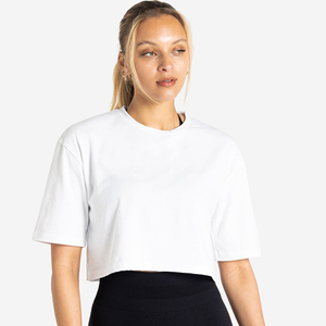 Top Corto de Punto para Mujer, Color Blanco Sólido, Cuello Redondo, Manga Corta, Informal, Transpirable, para Uso Diario, Primavera/Verano - Product Image 5