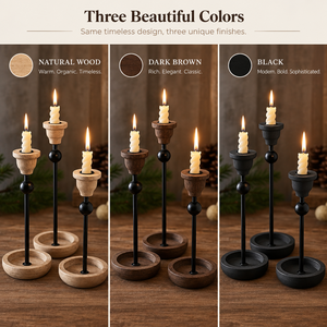 Handcrafted Wooden <b>Black</b> Metal Candle <b>Holder</b> Set Taper <b>Candlestick</b> Stand Table Centerpiece Modern Farmhouse Home Decor Wholesale - Product Image 3