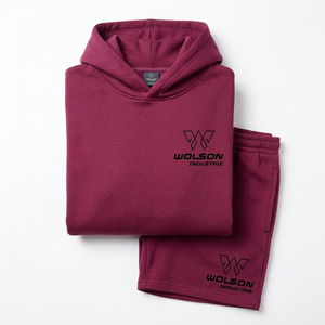 Ensemble short de sport et sweat à capuche en polaire écologique pour homme, idéal pour l'hiver, le fitness et le yoga - Option logo personnalisé - Product Image 1