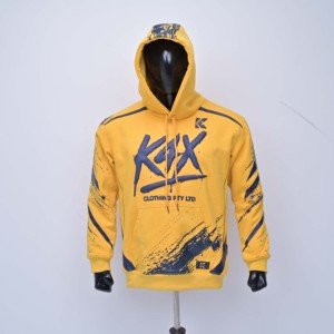 Sweat-shirt à capuche pour homme KEX, imprimé jaune et bleu, streetwear, coupe classique, design tendance avec poche, respirant, en polaire polyester, pour l'automne - Product Image 1