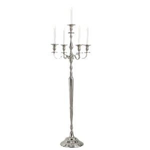 Elegant 5-Arm Silver Metal <b>Candelabra</b> Classic Design For Wedding & Home Decor Centerpieces Polished Silver Finish Candle Holder - Product Image 2