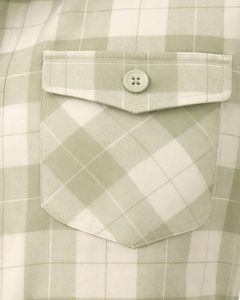 Olive Green And Cream Plaid Womens Short Sleeve Button Up Shirt Casual Summer Lightweight Breathable <b>Checkered</b> <b>Top</b> With Pocket - Product Image 6