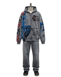 <b>Pink</b> Graffiti Print Windproof Nylon 2 1 Design Hooded <b>Tracksuit</b> Full Sleeve Drawstring Closure Streetwear Set Adult Unisex - Product Image 4