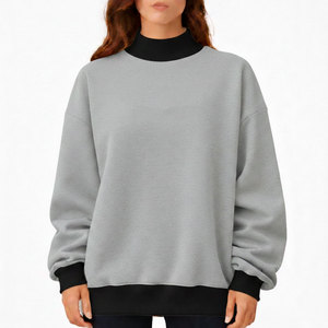 Sweat-shirt oversize en polaire à manches longues pour femme, épaules tombantes, bicolore, col montant, imprimé sequins sur le devant, collection hiver - Product Image 4