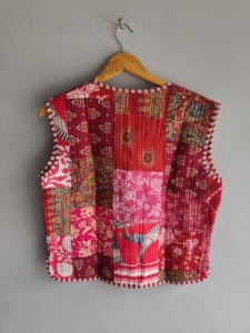 Chaleco bohemio de algodón con patchwork para mujer, cuello en V, sin mangas, acolchado, con bolsillos, ropa exterior ecológica, regalo para ella. - Product Image 6