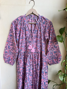 Robe longue maxi imprimée à la main, col en V, manches longues, tunique indienne, longue robe en coton indien pour femme, collection 2026, best-seller - Product Image 5