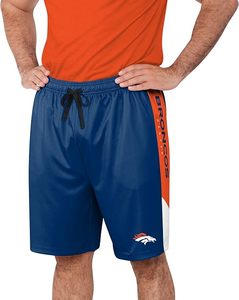 Pantalones cortos de malla azul de los Denver Broncos con rayas laterales naranjas y logotipo del equipo, ropa deportiva de poliéster duradera - Product Image 3
