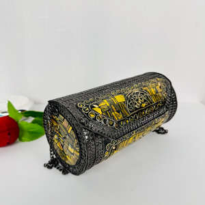 Antique Style Modern Polished Yellow Mosaic <b>Metal</b> Clutch Bag <b>Beaded</b> Evening Party Handbag Vintage Indian Wedding Sling Crossbody - Product Image 1