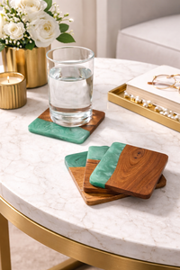 Luxury Modern Handmade Eco-Friendly Acacia Wood Epoxy Resin <b>Coaster</b> Set | Square 10mm Thick Non-Slip <b>Heat</b> Resistant Drink Mats - Product Image 4