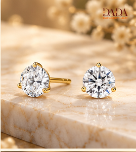 Round Cut Lab Grown Diamond Stud <b>Earrings</b> Gold Solitaire Screw <b>Back</b> Bridal Wedding Fine Jewelry - Product Image 1