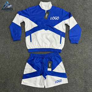 Custom Logo Good Supplier Customized Contrast Color New Trendy Adult Outer Wear Best Lightweight Fabric Windbreaker Short <b>Sets</b> - Product Image 5