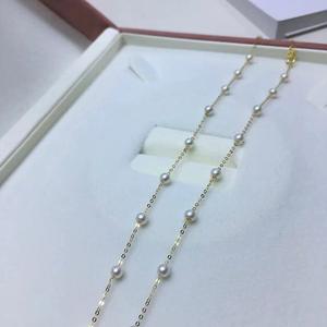 "18K Gold Starry Freshwater Pearl Necklace 3-4mm Beads Collarbone Chain 20 Round <b>Bright</b> <b>Light</b> Women's Luxury" - Product Image 4