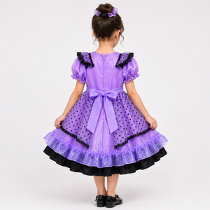 Vestido de Princesa Morado para Niñas con Tul, Estampado de Puntos y Capa de Organza |   Disfraz para Cumpleaños y Halloween - Product Image 5