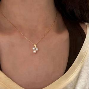 Collar de Perlas de Agua Dulce con Colgante de 5-6 mm, Estilo Gota de Agua, Simple y Fresco, Forma de Arroz, con Detalles de Diamantes, Perla sin Núcleo - Product Image 2