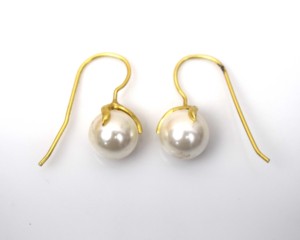 Classic Gold Plated Silver Freshwater Pearl Round Drop <b>Earrings</b> for Women Wedding Everyday Wear Bezel Setting - Product Image 2