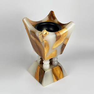 Quemador de Resina Mubkhar con Impresionantes Incrustaciones Azul Cielo Fusionadas con Copa de Metal Negro y Detalles de Madera Natural para Uso con Fragancias - Product Image 2