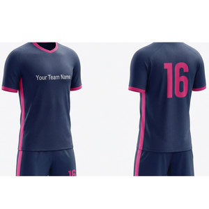 Conjunto de Uniforme de Fútbol Sublimado Personalizado, Color Azul Marino y Rosa, Cuello en V, Manga Corta, Absorbe la Humedad, Unisex para Adultos, Nombre del Equipo 16 - Product Image 4