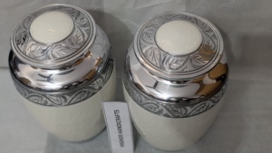 Elegant White Enamel Adult <b>Urn</b> - Handcrafted Detailed Engraving Cremation <b>Urns</b> - <b>Large</b> Metal Funeral Vessel for Bulk Purchase - Product Image 3