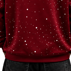 Burgundy <b>White</b> Speckled Print <b>Men</b> Pullover Hoodie Oversized Fleece <b>Sweatshirt</b> Drawstring Hood Kangaroo Pocket Casual Wear - Product Image 5