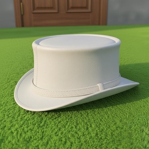 Premium quality custom made Handmade Wedding White Leather <b>Top</b> Hat Steampunk Cosplay Costume Formal Headwear - Product Image 2