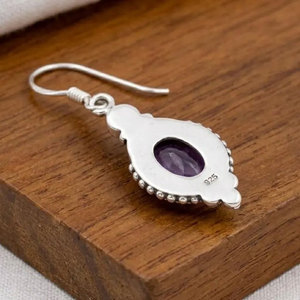 Vintage Style <b>Silver</b> Plated 925 Sterling <b>Silver</b> Oval Boho <b>Dangle</b> <b>Earrings</b> IGI Certified Bezel Set for Women Gift - Product Image 4