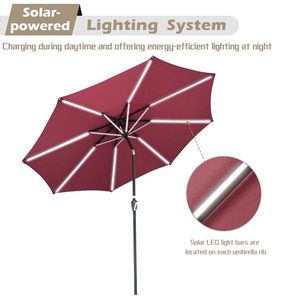 9 FT 8 Ribs Outdoor Solar Patio Umbrella with LED Strip Lights Hub Aluminum Frame No Shipment - Product Image 3