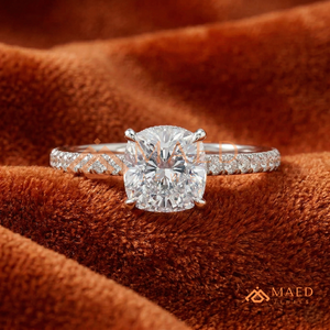 925 Sterling <b>Silver</b> Cushion Cut Engagement <b>Ring</b> with Pavé Band | Classic <b>Solitaire</b> Wedding <b>Ring</b> for Women - Product Image 1