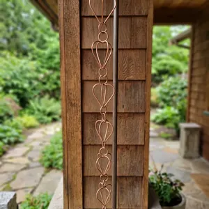 Chaîne de pluie en forme de cœur, finition cuivre naturel, chaîne décorative pour l'eau de pluie, drainage des gouttières extérieures, décoration de jardin, patio, extérieur de la maison - Product Image 2