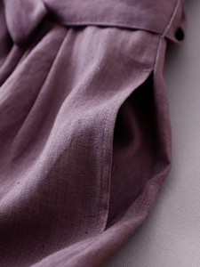 Robe longue en lin à col rond et manches courtes, coupe ample, couleur unie, respirante, décontractée, pour femme, idéale pour l'été - Product Image 5