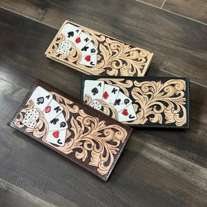 Best Seller Handmade Cowboy Genuine Leather Floral Hand Tooled Western <b>Men's</b> <b>Wallet</b> With Deck of Card Hand Carved <b>Men</b> <b>Wallet</b> - Product Image 4