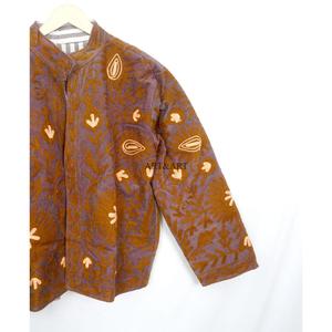 Vintage Floral Embroidery Button Cotrise <b>Jacket</b> Cotton Stripe Lining Handmade Autumn Winter Breathable Eco-Friendly Quick Dry - Product Image 2