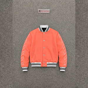 PREMIUM CORAL VARSITY <b>JACKET</b> FOR <b>MEN</b> With <b>White</b> Stripe Sleeves And Button Closure Regular Fit Casual Autumn Wear CASUAL EVERYDA - Product Image 5