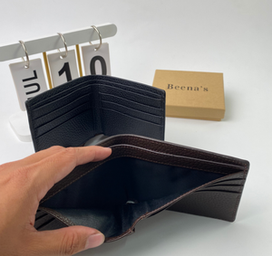 <b>Men's</b> Genuine Leather <b>Slim</b> Waterproof Fashion Fold Short Minimalist Daily Use Brown <b>Wallet</b> with Polyester Lining - Product Image 2