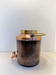 Premium Antique <b>Copper</b> Water Dispenser Tank 5LVintage Damask Etched Ayurvedic Matka Camper with Brass Carry <b>Handle</b> Leakproof Tap - Product Image 4