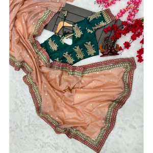 Saree de créateur avec paillettes et broderie de cordon pour vêtements indiens et pakistanais - Product Image 4