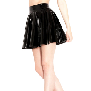 Minifalda de Mujer, Cintura Alta, PU Brillante, Plisada, Estilo Línea A, Color Sólido, Corte Acampanado, para Todas las Temporadas - Product Image 1
