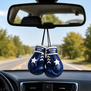 Custom Mini Laced Waterproof Boxing Gloves Keychain | PU Leather Logo | <b>Car</b> <b>Mirror</b> Hanging Decoration | Promotional Gift - Product Image 2