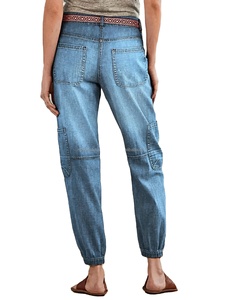 <b>Women's</b> Stylish High <b>Waisted</b> Blue Denim <b>Jeans</b> Loose Fit <b>Elastic</b> Cuffs Button Placket Multiple Pockets Casual Fashion Plus Size - Product Image 4