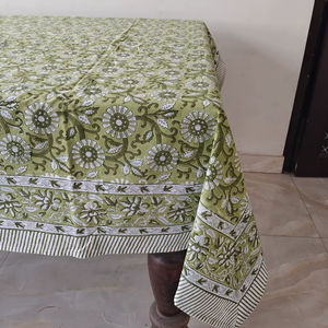 Mantel de algodón puro con estampado Floral verde oscuro estampado a mano, cubierta de mesa redonda de boda de granja India para fiestas al aire libre - Product Image 1